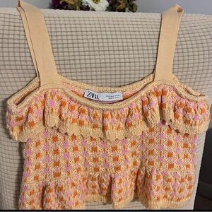 Zara Multicolor Knit Ruffle Crop Top